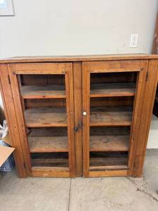 Antique Oak Glass Door Bookcase Display Cabinet 48x18x43 Fair