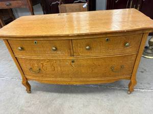 Antique Quarter Sawn Oak Bowfront 3 Drawer Chest Server w Key