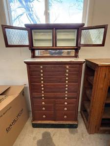 American Cabinet Co Antique Dental Cabinet Glass Doors Marble Top