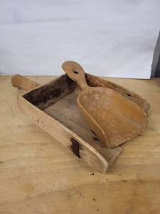 Antique Wooden FlourDough Scoop with Trough - Primitive Hand Carved Kitchen Tool
