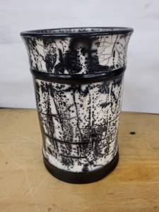 Handcrafted Naked Raku Vase - Black and White Crackle-Spatter Ceramic Pot