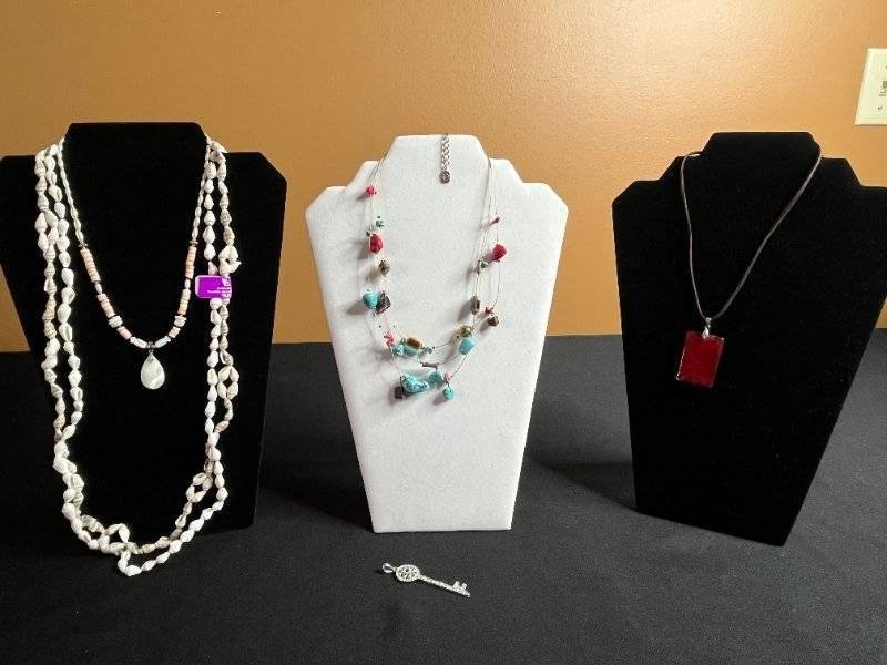 Floating Coral & Turquoise Beaded Necklace, Shells, Red Coral Pendant & More