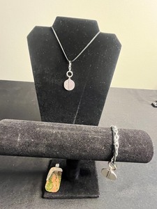 Maria Rivolta Round Coin Like Pendant Necklace w Matching Bracelet & Sterling Jasper Stone Pendant