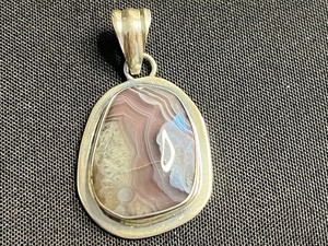 Sterling Silver Oval Pendants - Labradorite & Pink Agate (Lot of 2) - quarter pictured for sizing