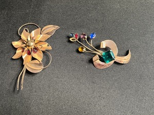 Coro Sterling Floral Burst Brooch & Truart Sterling Crescent Gem Brooch (missing stone)