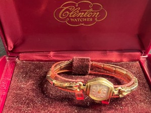 Clinton Watch - Swiss, Red Gold-Tone Cushion Case, Link Bracelet, Includes Box & Manual - untested