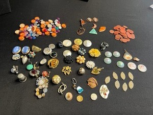 Vintage Costume Jewelry Assortment - Earrings, Brooches, Pins & Cameos Odds & Ends for Jewelry Making