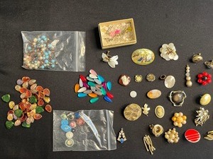 Vintage Costume Jewelry Assortment - Cameos, Brooches, Beads & Earrings Odds & Ends for Jewelry Making
