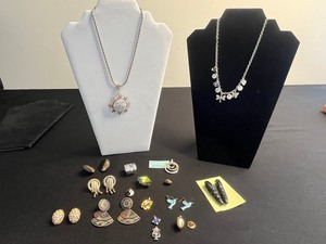 Monogram Pendant Necklace on Chain, RMN Necklace, Black Coral Earrings w No Wires, Alice Caviness Earrings & More VTG Earrings