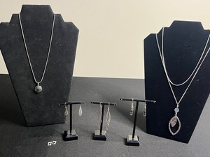 Abalone Pendant Necklace with Hammered Teardrop Earrings Set