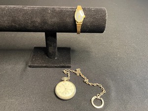 Illinois Pocket Watch on Chain & Timex Gold-Tone Wristwatch (Lot of 2) - untested