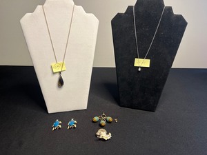 Turquoise Drop Pendant Necklace Set, Opal Like Pendant on 14K GF Chain Plus Turquoise Turtle Earrings