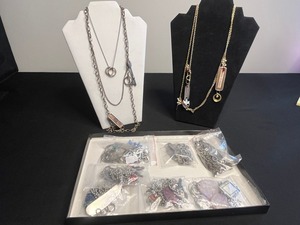 Necklaces & Charms - Mixed-Metal Pendant & Bead Jewelry Lot in Display Case