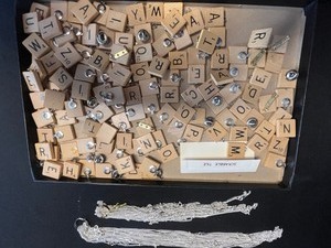 Scrabble Tiles with Silver Chains - Wooden Letter Tiles in Display Case for Jewelry Making