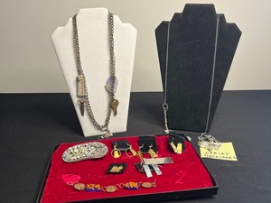 Lariat Necklaces & Vintage Costume Jewelry with Key Charms in Display Case