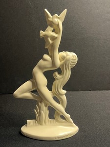 Nude Female Figure on Stylized Tree Sculpture - Made in Italy Ivory Finish
