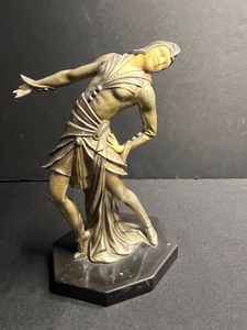 Bronze-Tone Female Dancer Sculpture on Octagonal Black Base - broken fingers