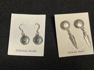 Sterling Silver Sunburst Turquoise Earrings - 2 Pairs