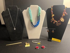 Karen Reed Necklace w Matching Earrings, Coral Bead Necklace, Carolee Scottie Dog Pin, Rhinestone Bracelet & More