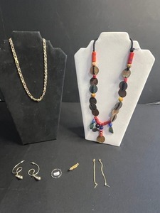 Boho Gold-Tone Bead Necklace Set Coin Discs, Chain Necklace, Hoop Earrings, MoM Bracelet & Floral Pin