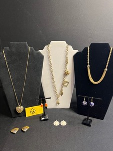 Gold-Tone Heart Filigree Pendant Necklace Set with Assortment of Earrings