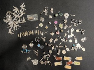 Assorted Silver Tone Charms & Pendants - Birds, Hearts, Leaves, Keys for Jewelry Making