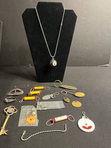 8-Ball Pendant Necklace on Ball Chain with Assorted Vintage Charms, Buckles & Keys for Jewelry Making