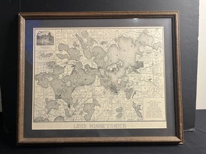 Lake Minnetonka Map 1888 - Framed Antique Print With Lake Park Hotel
