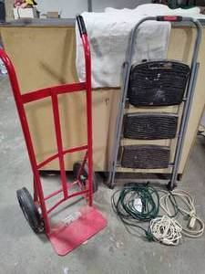 Rubbermaid Step Ladder, Milwaukee Tools Hand Truck, Extension Cords & Painters Tarp