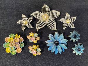 Three Floral Brooch & Earring Sets