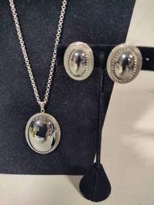 Whiting Davis Hematite Oval Pendant & Clip Earrings Set