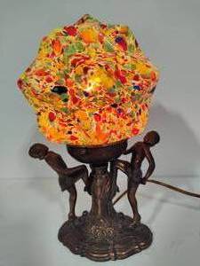 Art Deco Figural Statue Bronze Lamp - Unique Shade