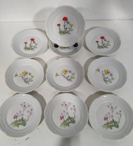 Ten Small Floral Patterned Plates by Lourioux