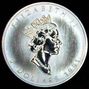 Semi-Key, Gem Uncirculated 1991 Canada Silver Maple Leaf, 1oz 9999