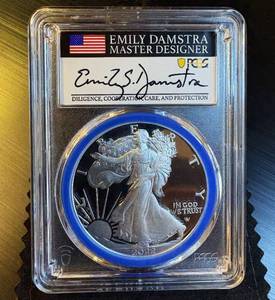 Perfect Emily Damstra 2022-W Silver Eagle, Blue Ring Mint Designer Series, Top Pop PR70 DCAM, 1 of 450