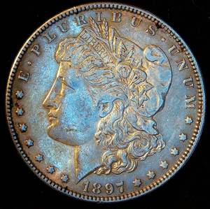 XFAU 1897-P Morgan Silver Dollar, Unaltered Surfaces wslight Gold Patina & Partial Luster