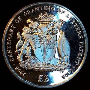 High Grade Proof CuNi 2008 British Antartic Territory 2 Pound Centenary, First Coin of the BAT, KM# 1