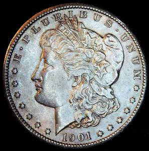 AU 1901-O Morgan Silver Dollar, Unaltered Surfaces, rim dings