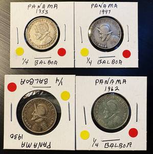 Collection of (4) Silver Panama 14 Balboas, All Unaltered .72 OzT ASW Total