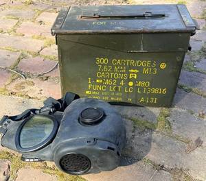 Vintage Gas Mask & Military Ammo Box