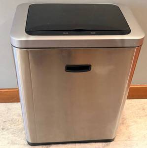 Stainless Steel Trash Can with Black Lift-Top Lid - Brushed Finish