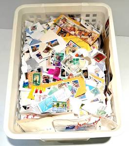 Postage Stamps in Plastic Bin - Mixed Countries