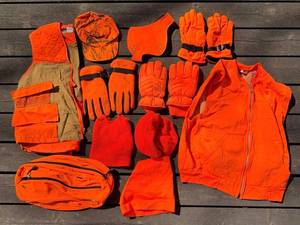 Game Winner Orange Hunting Vest Set (Medium & XL) with Hats, Gloves, Remington Face Cover & Guide Series Bag