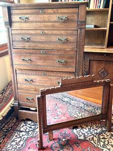 Tall Dresser & Mirror- Dark Wood Finish