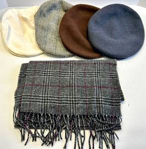 Kangol Cap 100% Wool Made in England, with 4 Wool Hats & 100% Cashmere Plaid Scarf