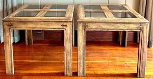 Pair of End Tables - Wooden Glass-Top - 25 x 25 x 21