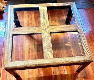 Oak Wood Coffee Table with Glass Inserts 38x38x16
