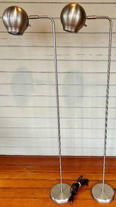 Twin Brushed Nickel Sphere Floor Lamps - 46 Inches Tall (Lot of 2)