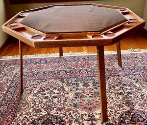 Octagonal Poker Table - Brown Felt Surface &amp Cup Holders