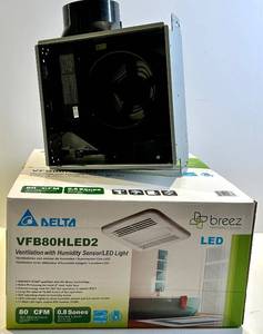 Delta Breez VFB80HLED2 80 CFM Humidity Sensor Bath Fan & LED Light - NIB